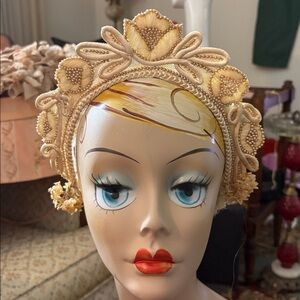 Vintage 1920s  Bridal Headpiece with small Wax Flowers and Beads